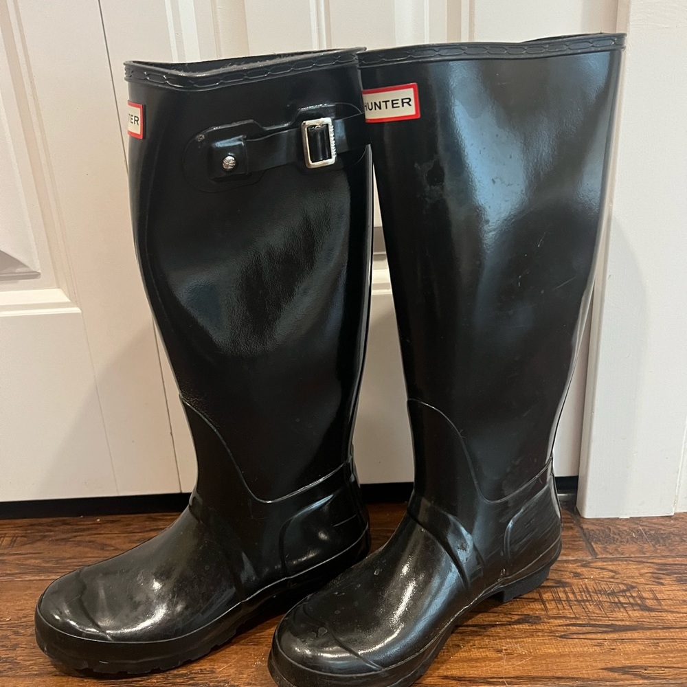 Glossy Black Hunter Boots Size 7/38 EU